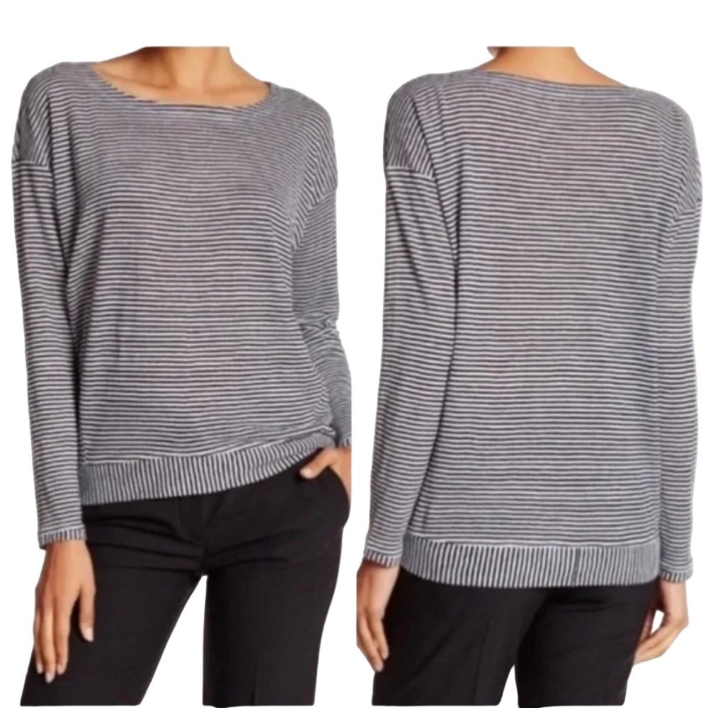 EILEEN FISHER Womens White Striped Long Sleeve Boat Neck Wear To Work Top main image 1